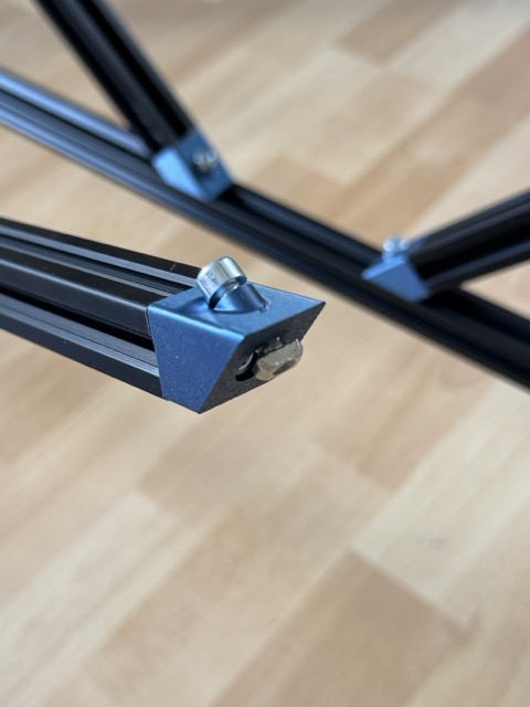 Close-up of a 2020 T-slot 45 degree brace connector