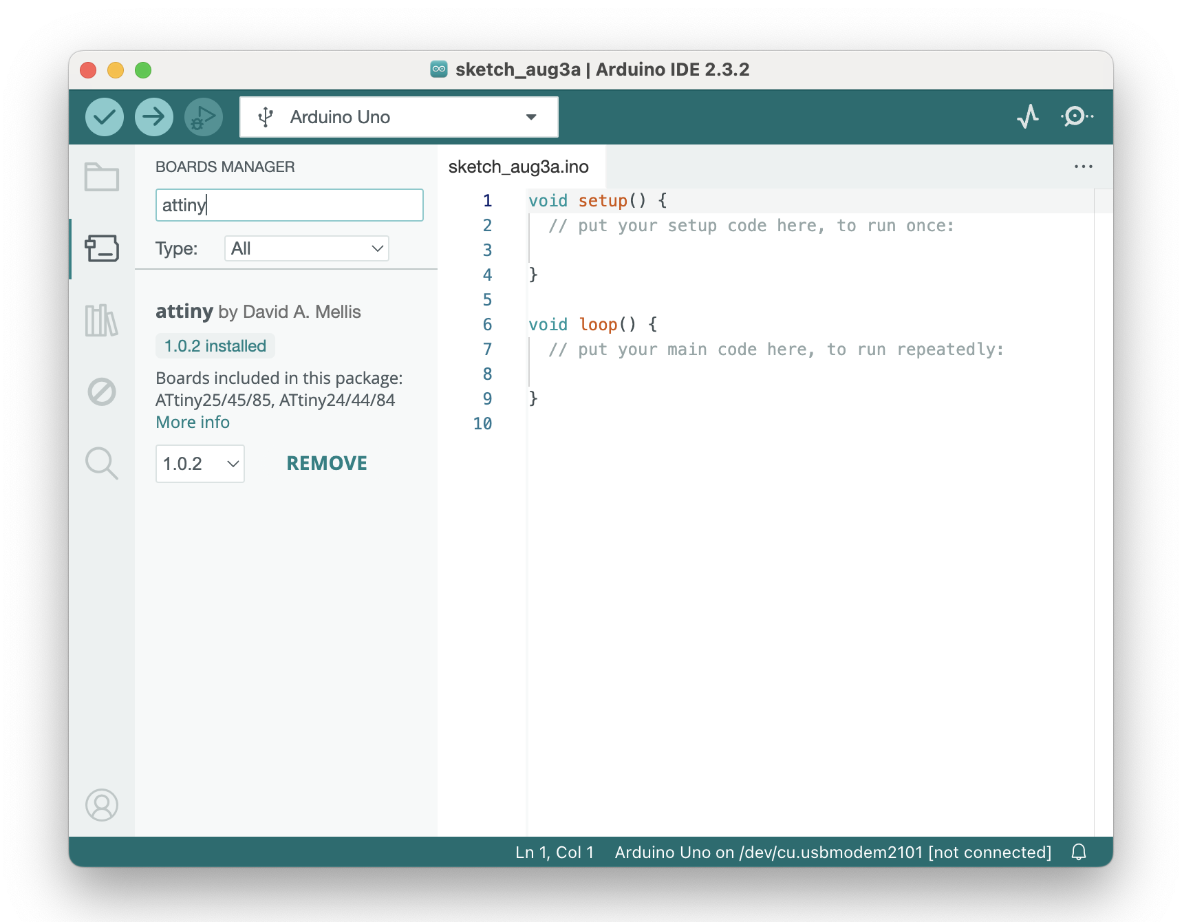 Show ATtiny85 in board manager of Arduino IDE